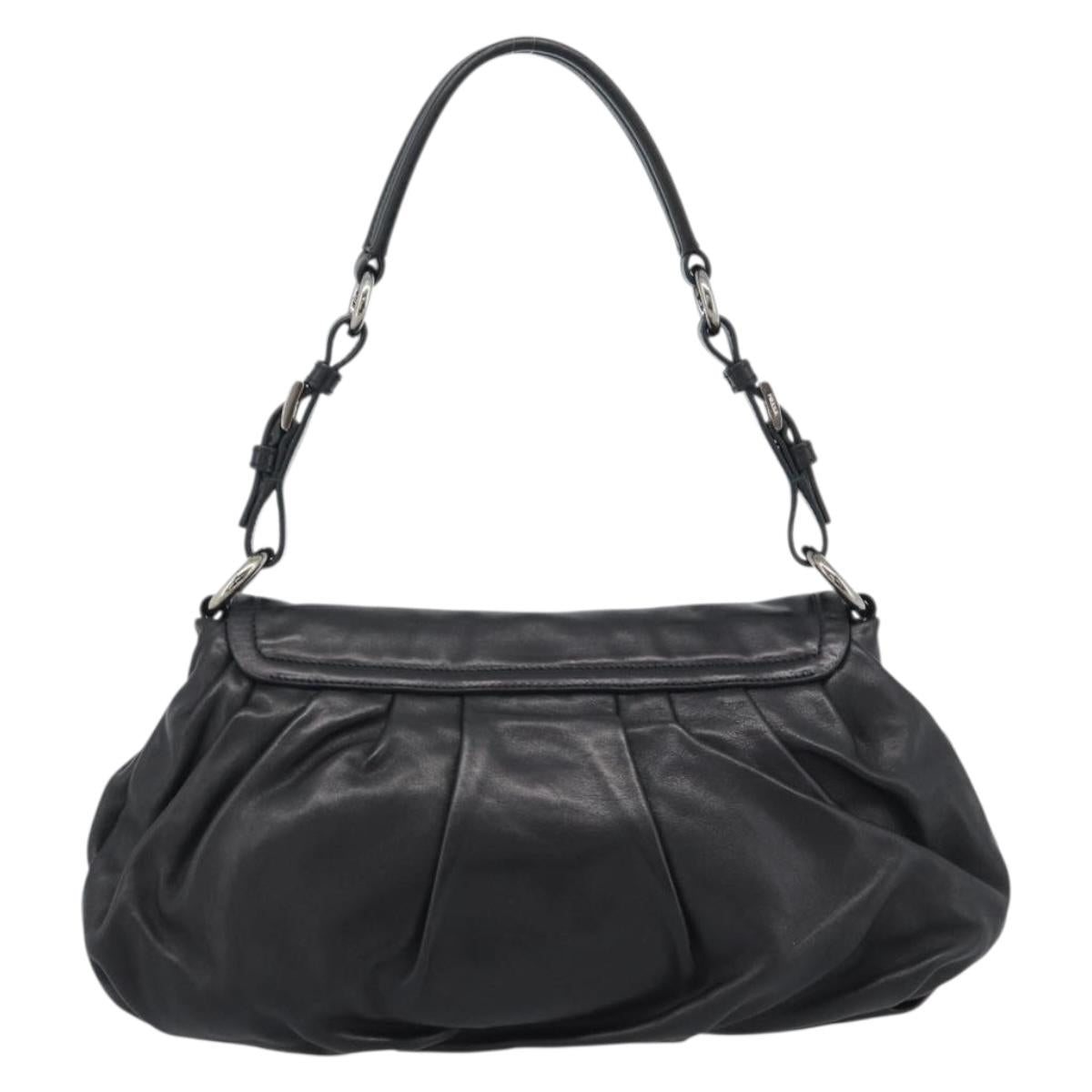 PRADA Shoulder Bag Leather Black Silver Auth 185477SAV