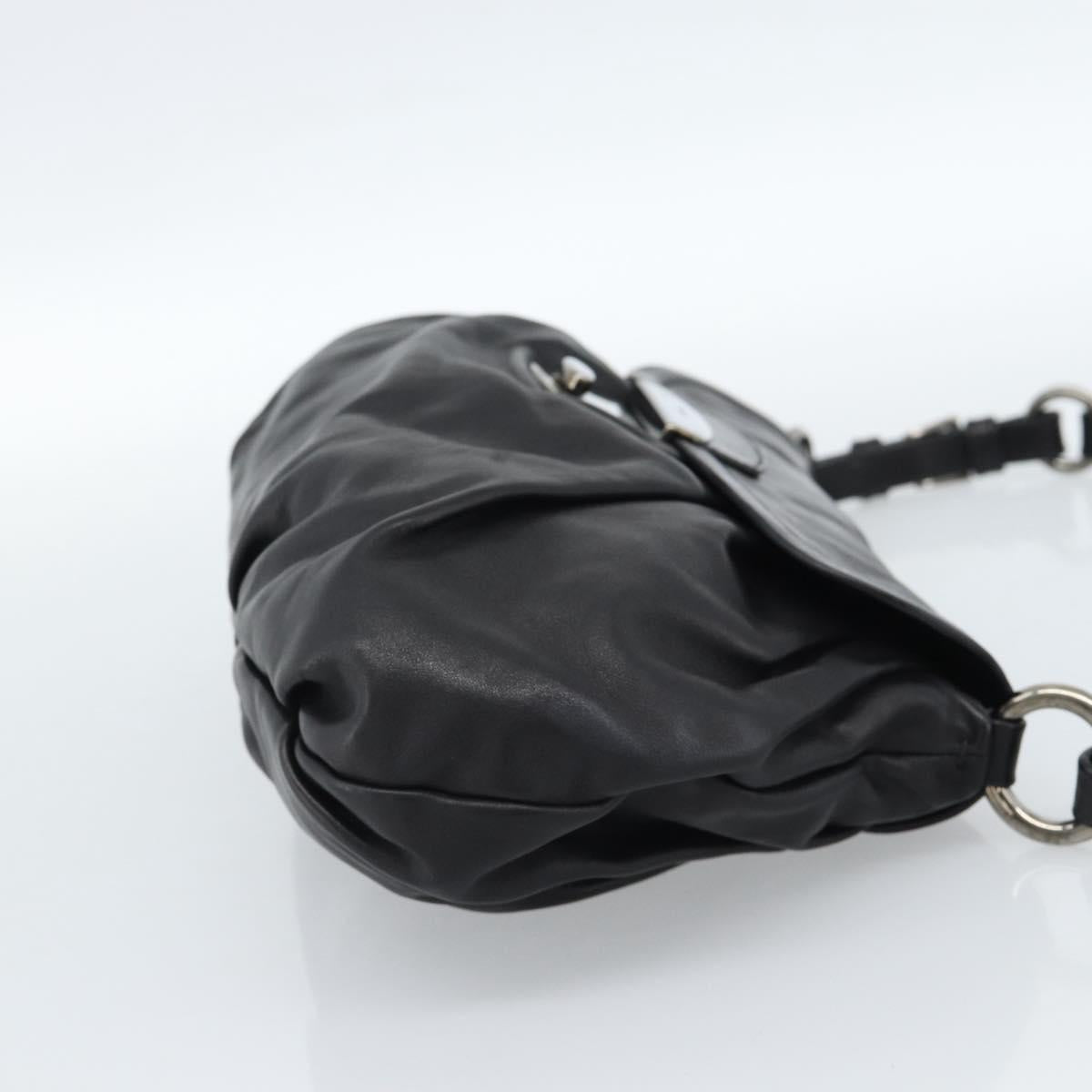 PRADA Shoulder Bag Leather Black Silver Auth 185477SAV