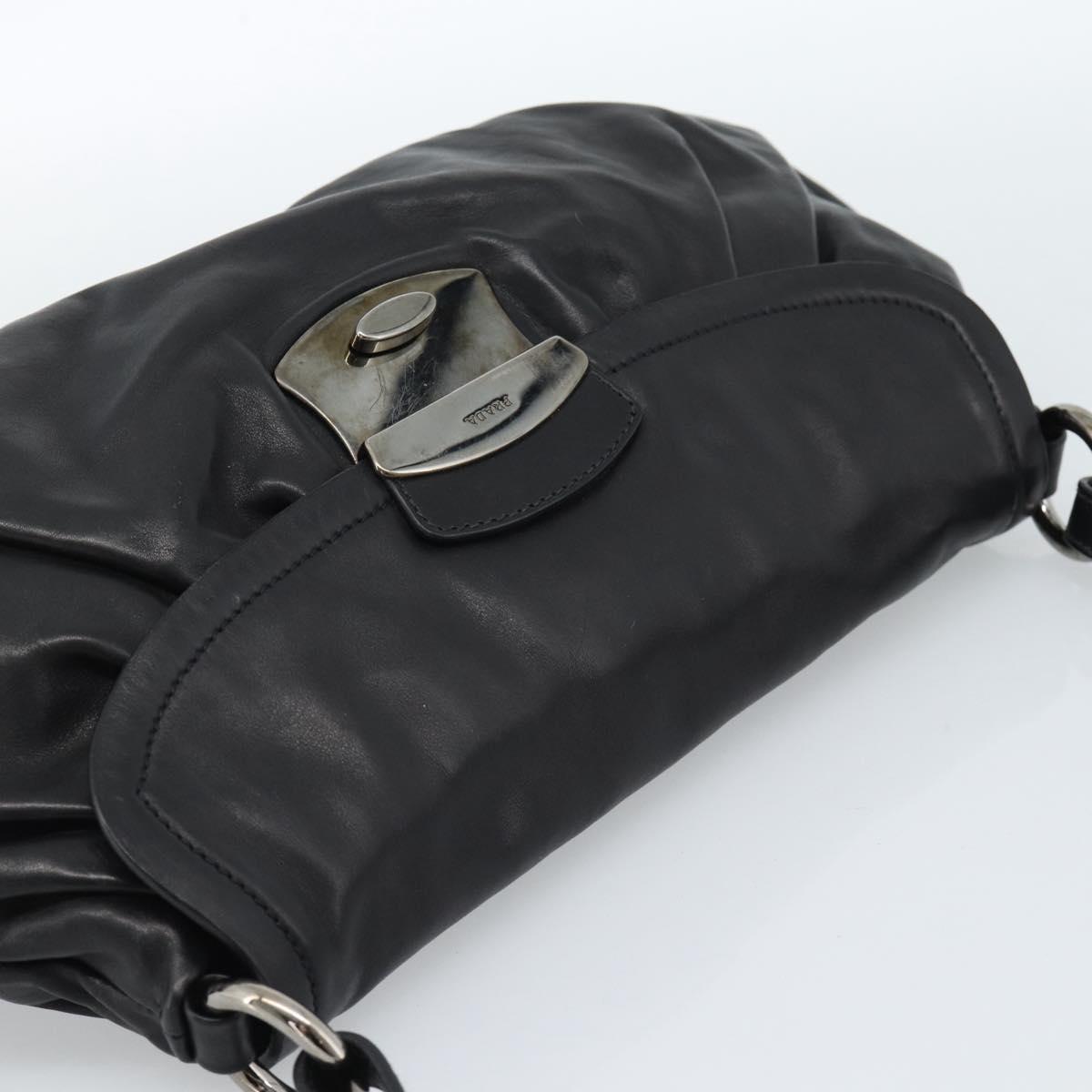 PRADA Shoulder Bag Leather Black Silver Auth 185477SAV