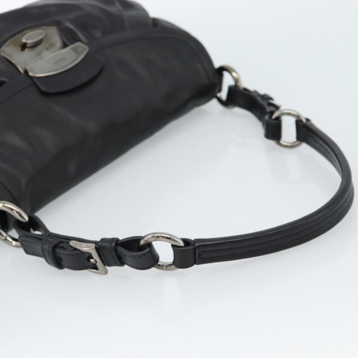 PRADA Shoulder Bag Leather Black Silver Auth 185477SAV