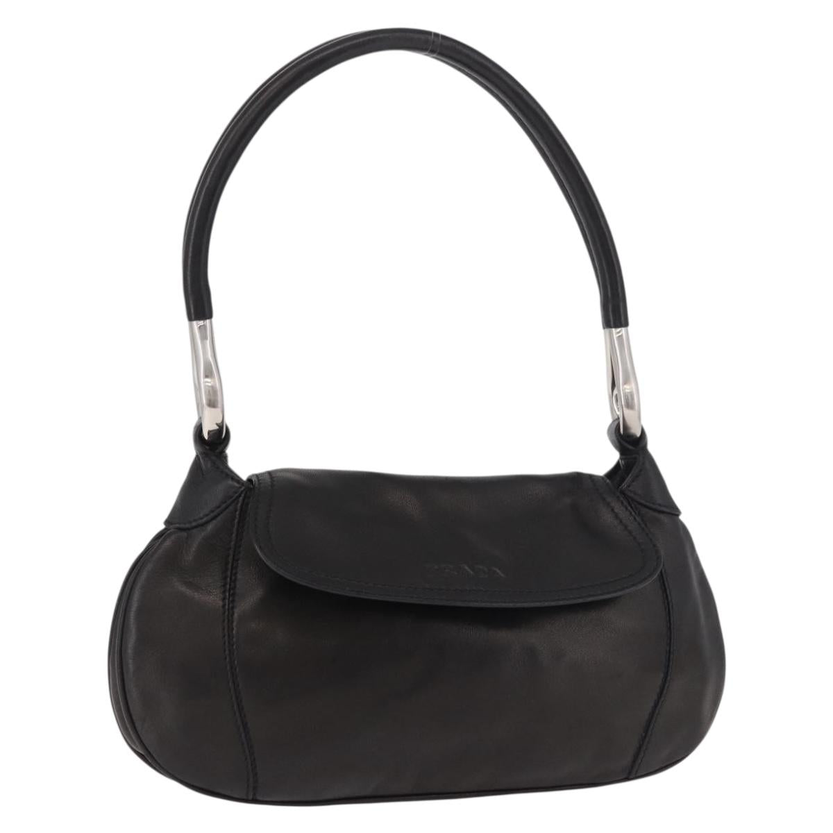 PRADA Shoulder Bag Leather Black Silver Auth 185478SAM