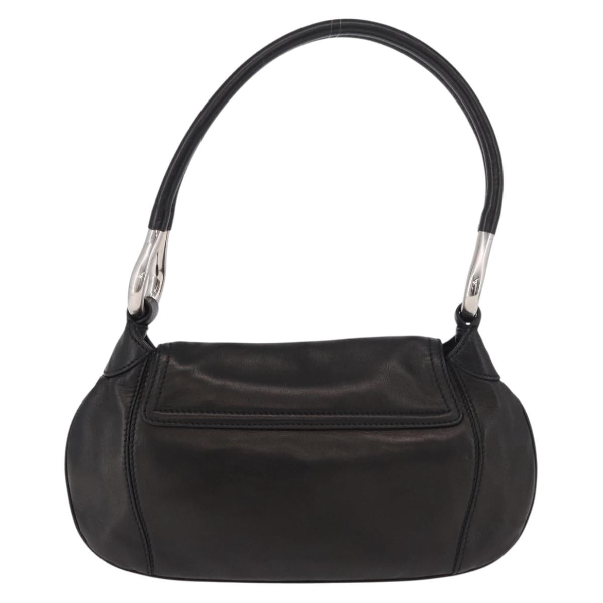 PRADA Shoulder Bag Leather Black Silver Auth 185478SAM