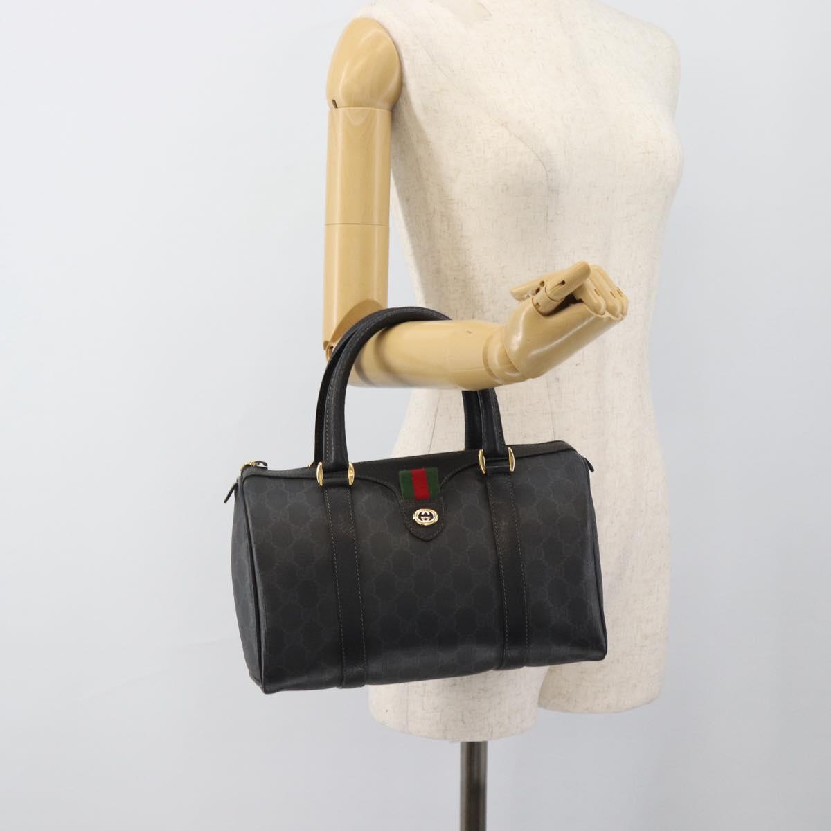 GUCCI GG Supreme Web Sherry Line Boston Bag PVC Black Gold 40 02 006 Auth 185482