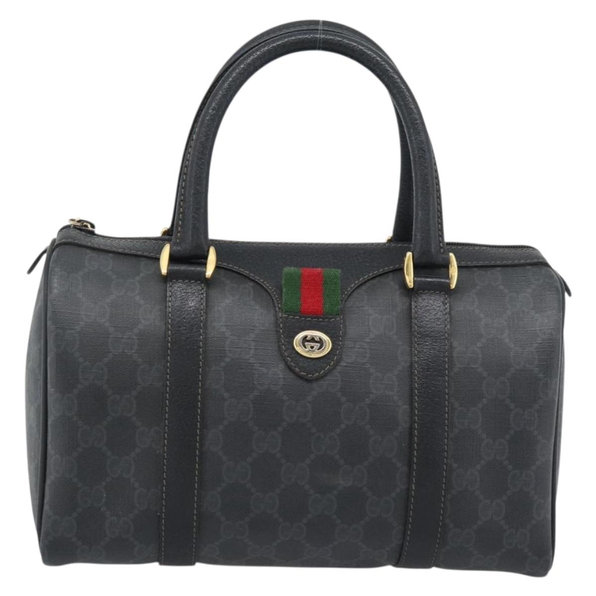 GUCCI GG Supreme Web Sherry Line Boston Bag PVC Black Gold 40 02 006 Auth 185482