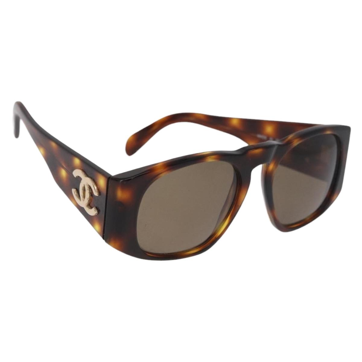 CHANEL COCO Mark Sunglasses Plastic Brown Gold CC Auth 185486