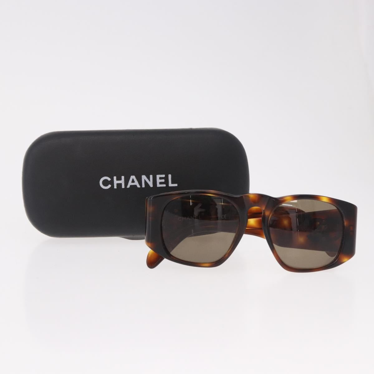CHANEL COCO Mark Sunglasses Plastic Brown Gold CC Auth 185486