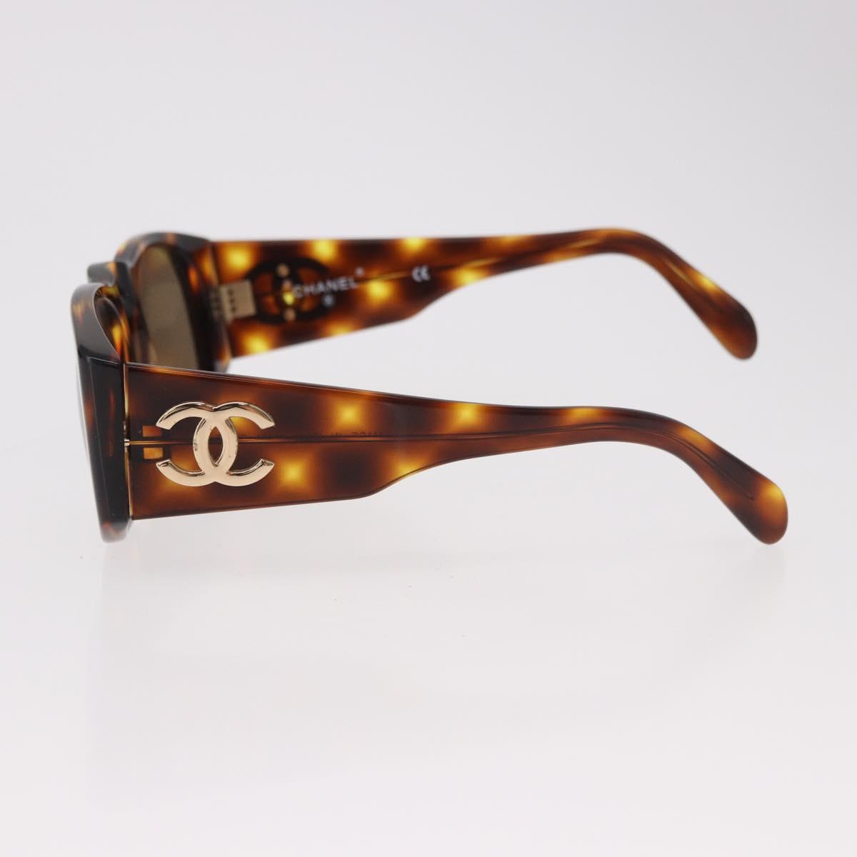 CHANEL COCO Mark Sunglasses Plastic Brown Gold CC Auth 185486