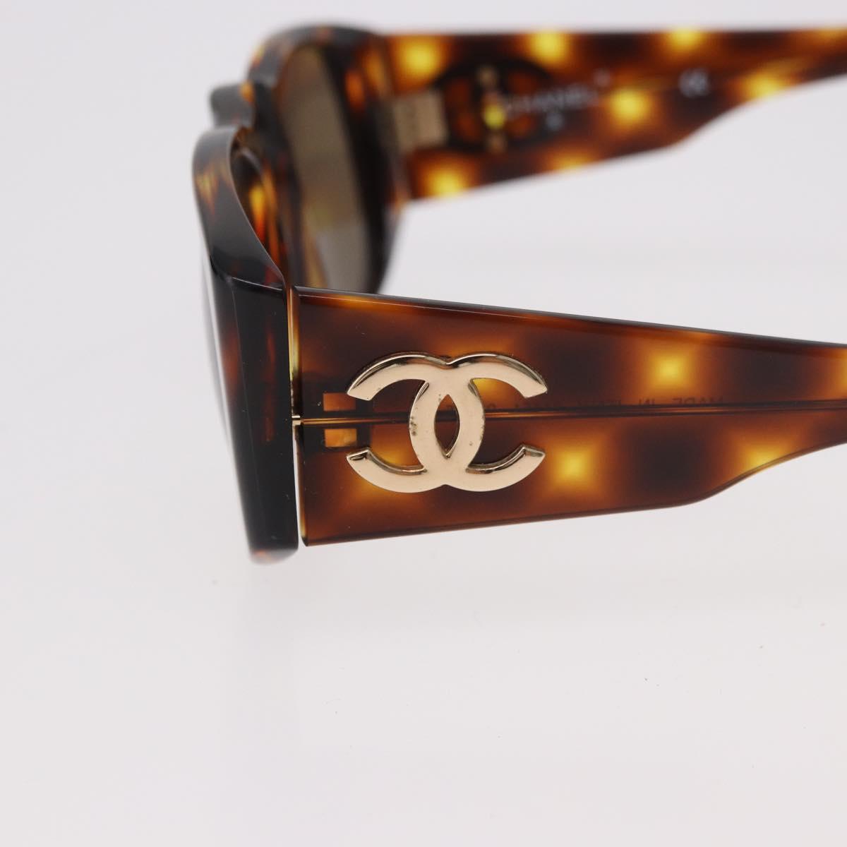 CHANEL COCO Mark Sunglasses Plastic Brown Gold CC Auth 185486