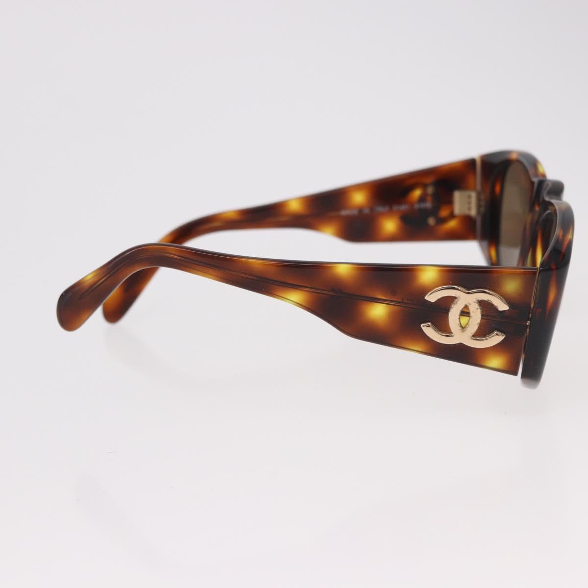 CHANEL COCO Mark Sunglasses Plastic Brown Gold CC Auth 185486