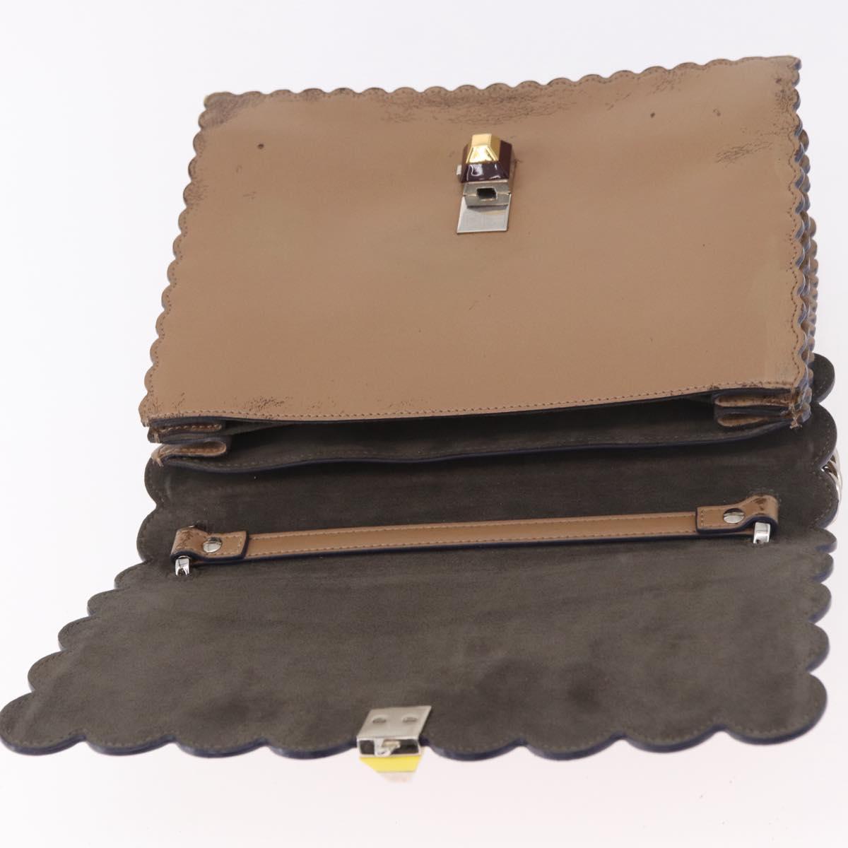 FENDI Chain Canai Shoulder Bag Leather Beige Silver Auth 185488