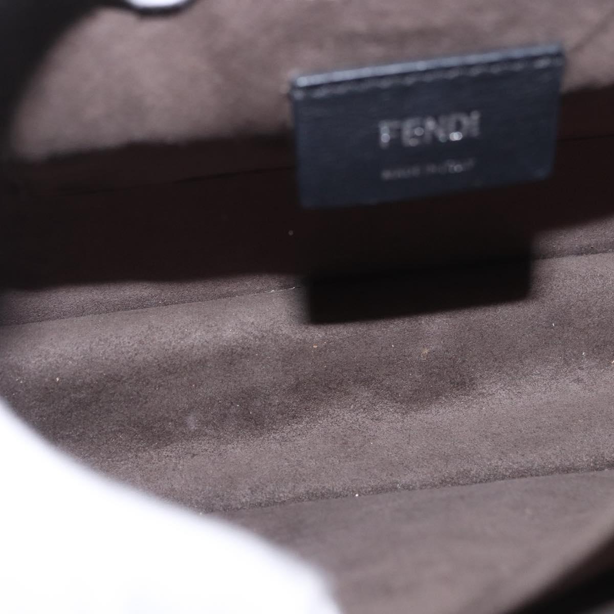 FENDI Chain Canai Shoulder Bag Leather Beige Silver Auth 185488