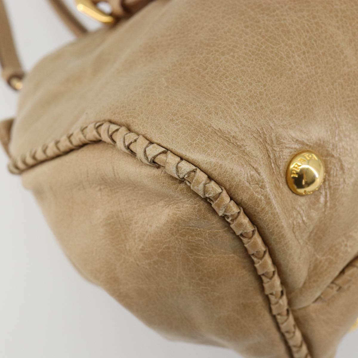 PRADA Hand Bag Leather 2way Beige Gold Auth 185490