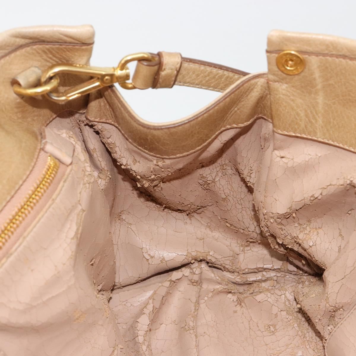 PRADA Hand Bag Leather 2way Beige Gold Auth 185490