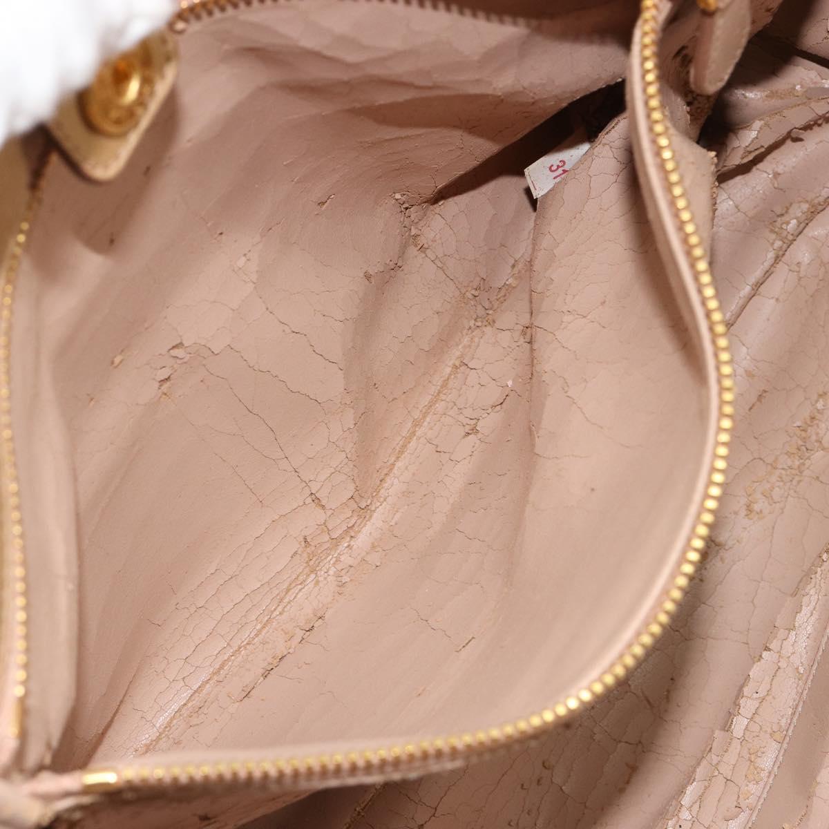 PRADA Hand Bag Leather 2way Beige Gold Auth 185490