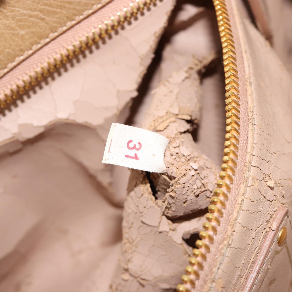 PRADA Hand Bag Leather 2way Beige Gold Auth 185490