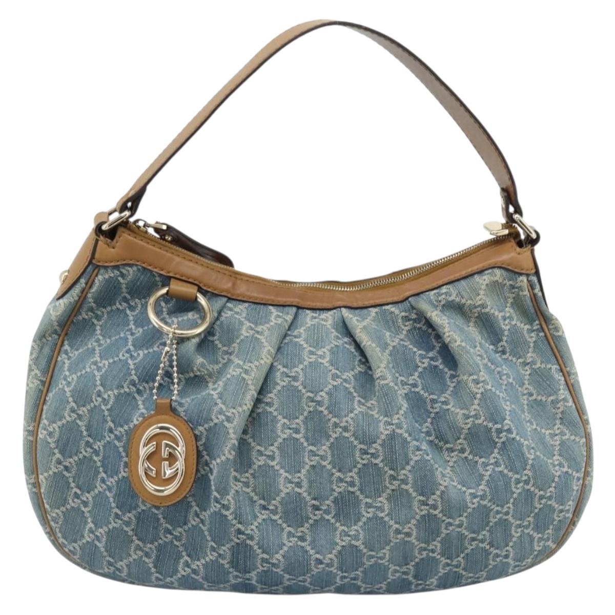GUCCI GG Canvas Sukey Shoulder Bag Blue Gold 232955 Auth 185491V