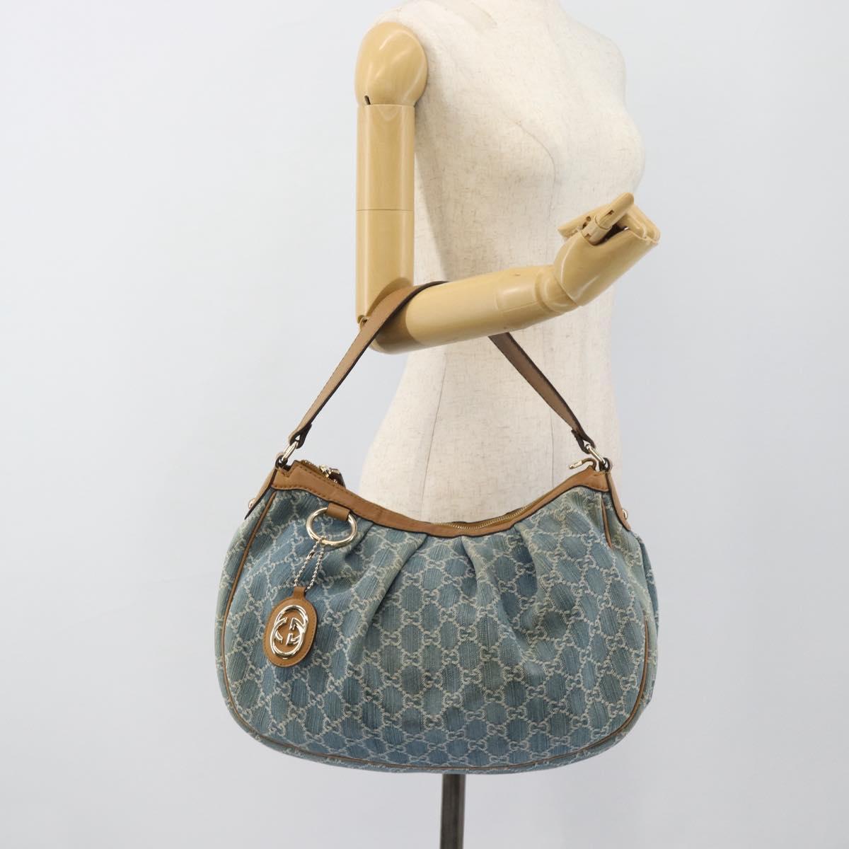 GUCCI GG Canvas Sukey Shoulder Bag Blue Gold 232955 Auth 185491V