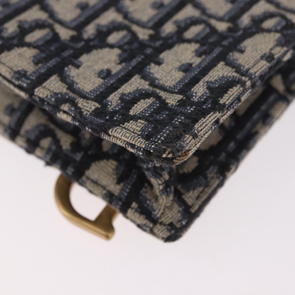 Christian Dior Trotter Canvas Saddle Chain Phone Holder Navy Gold Auth 185492M
