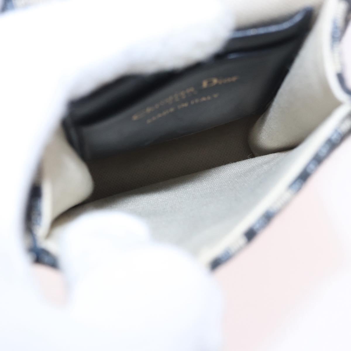 Christian Dior Trotter Canvas Saddle Chain Phone Holder Navy Gold Auth 185492M
