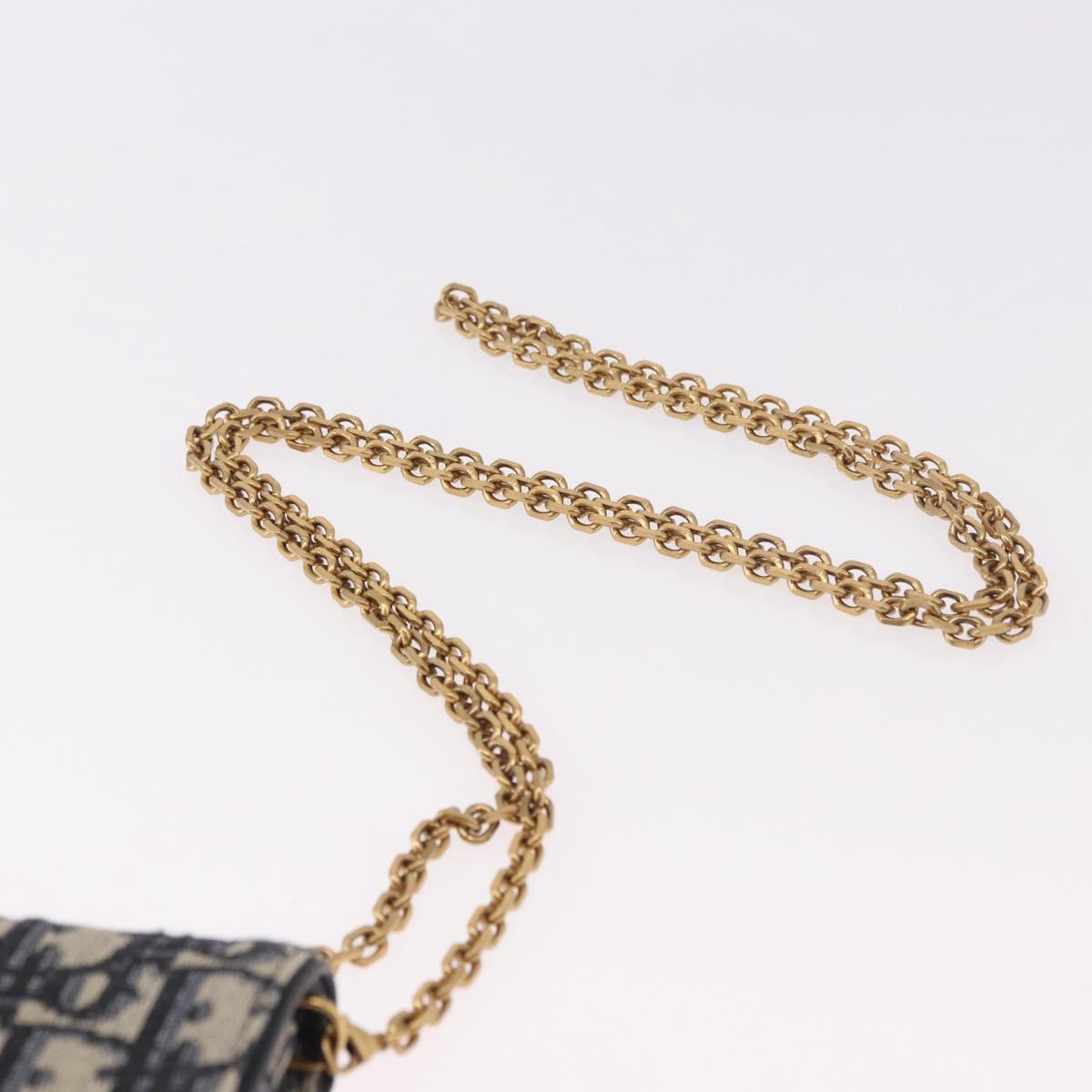 Christian Dior Trotter Canvas Saddle Chain Phone Holder Navy Gold Auth 185492M