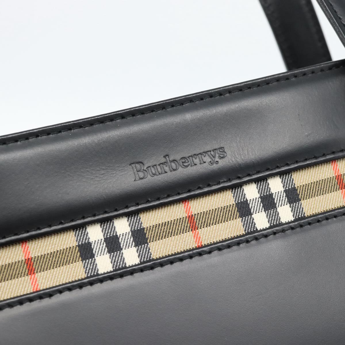 Burberrys Hand Bag Leather Black Silver Auth 185493A