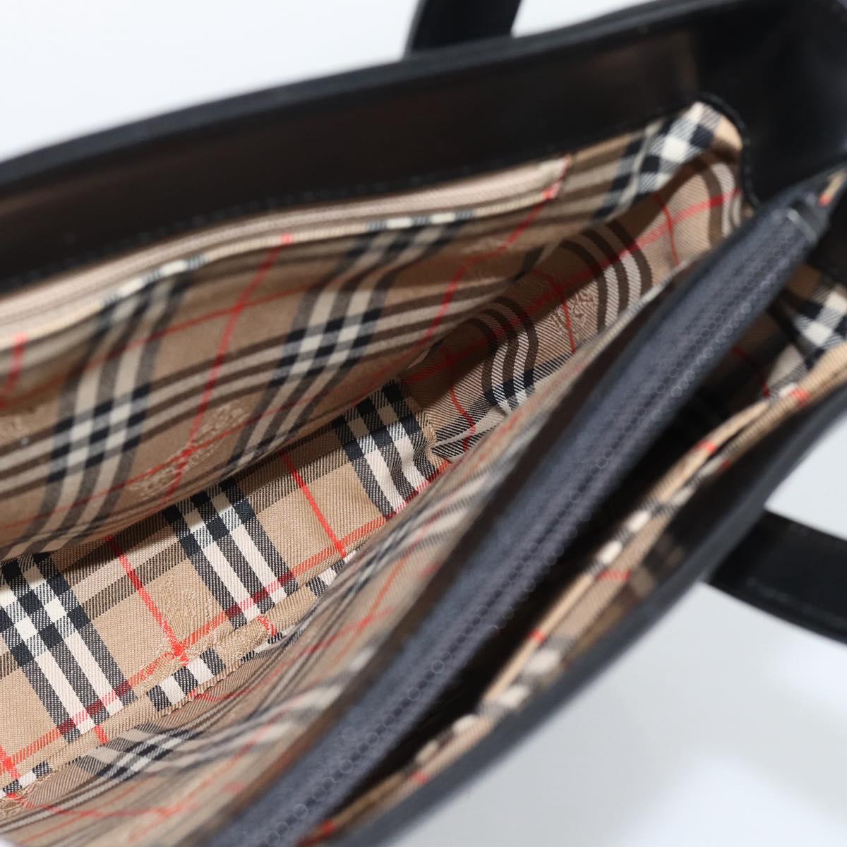 Burberrys Hand Bag Leather Black Silver Auth 185493A