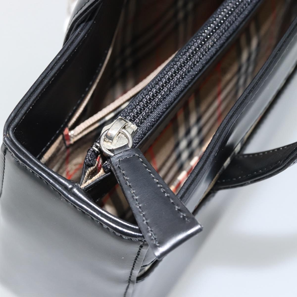 Burberrys Hand Bag Leather Black Silver Auth 185493A