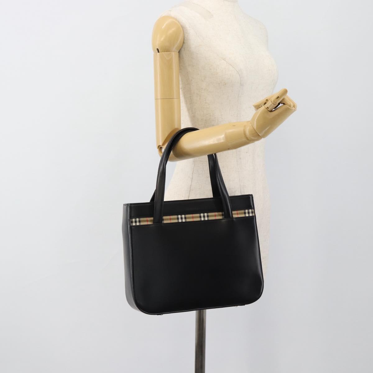 Burberrys Hand Bag Leather Black Silver Auth 185493A