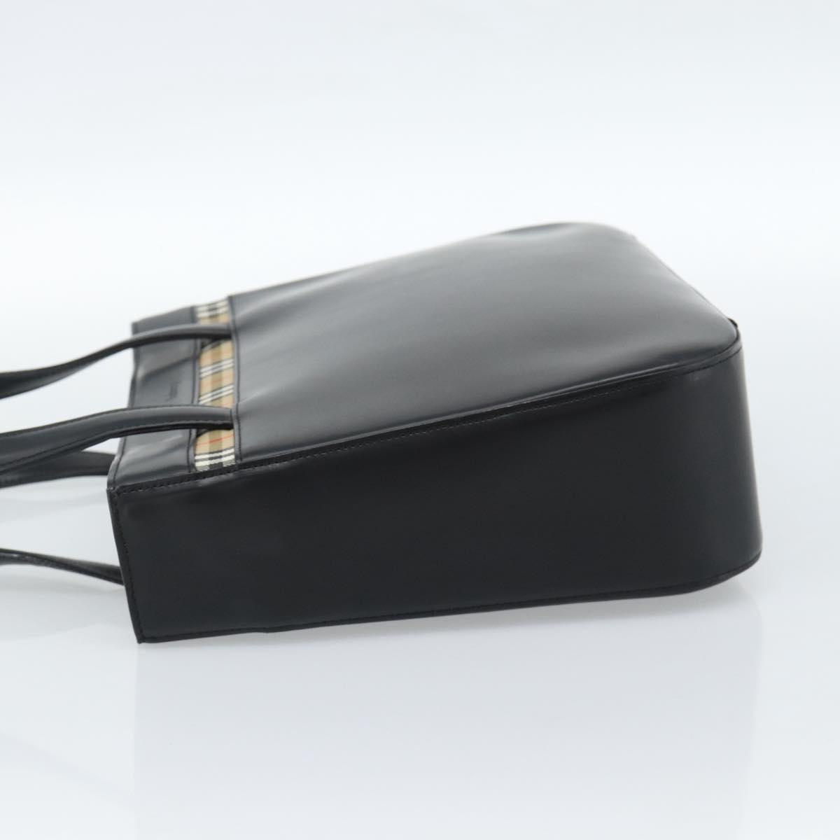 Burberrys Hand Bag Leather Black Silver Auth 185493A