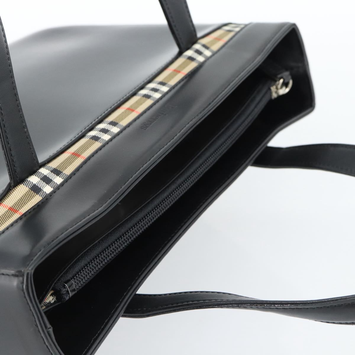 Burberrys Hand Bag Leather Black Silver Auth 185493A