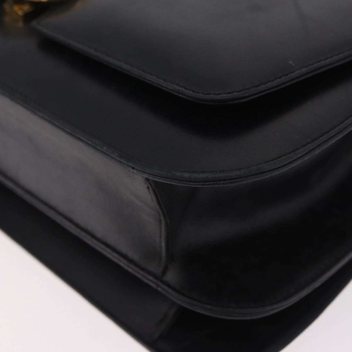 CELINE Horse Carriage Shoulder Bag Leather Black Gold Auth 185494