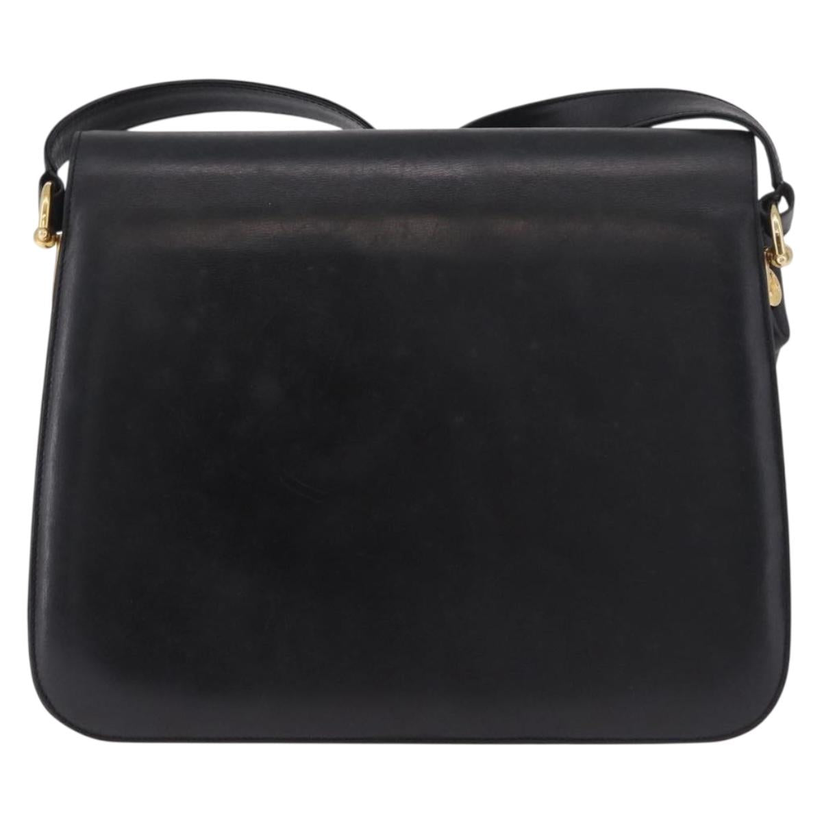 CELINE Horse Carriage Shoulder Bag Leather Black Gold Auth 185494