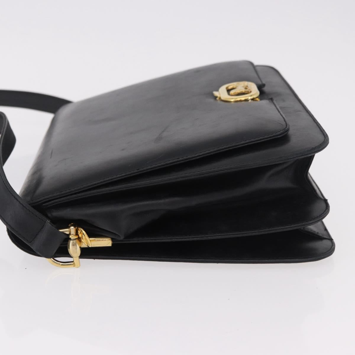 CELINE Horse Carriage Shoulder Bag Leather Black Gold Auth 185494
