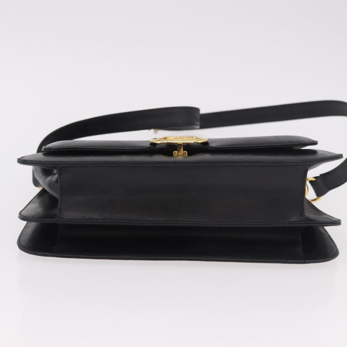 CELINE Horse Carriage Shoulder Bag Leather Black Gold Auth 185494