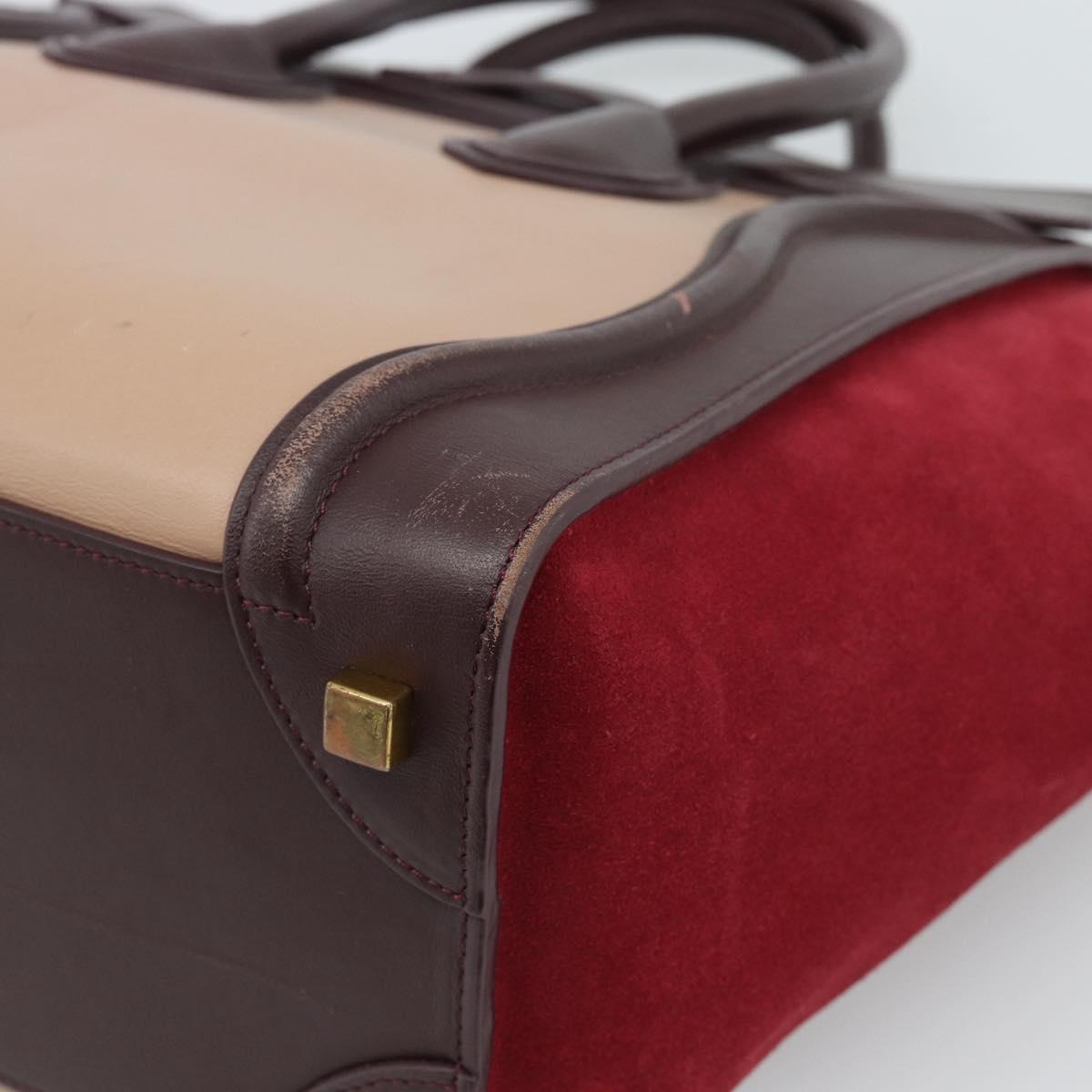 CELINE Luggage Micro Shopper Hand Bag Leather Bordeaux Gold Auth 185495A