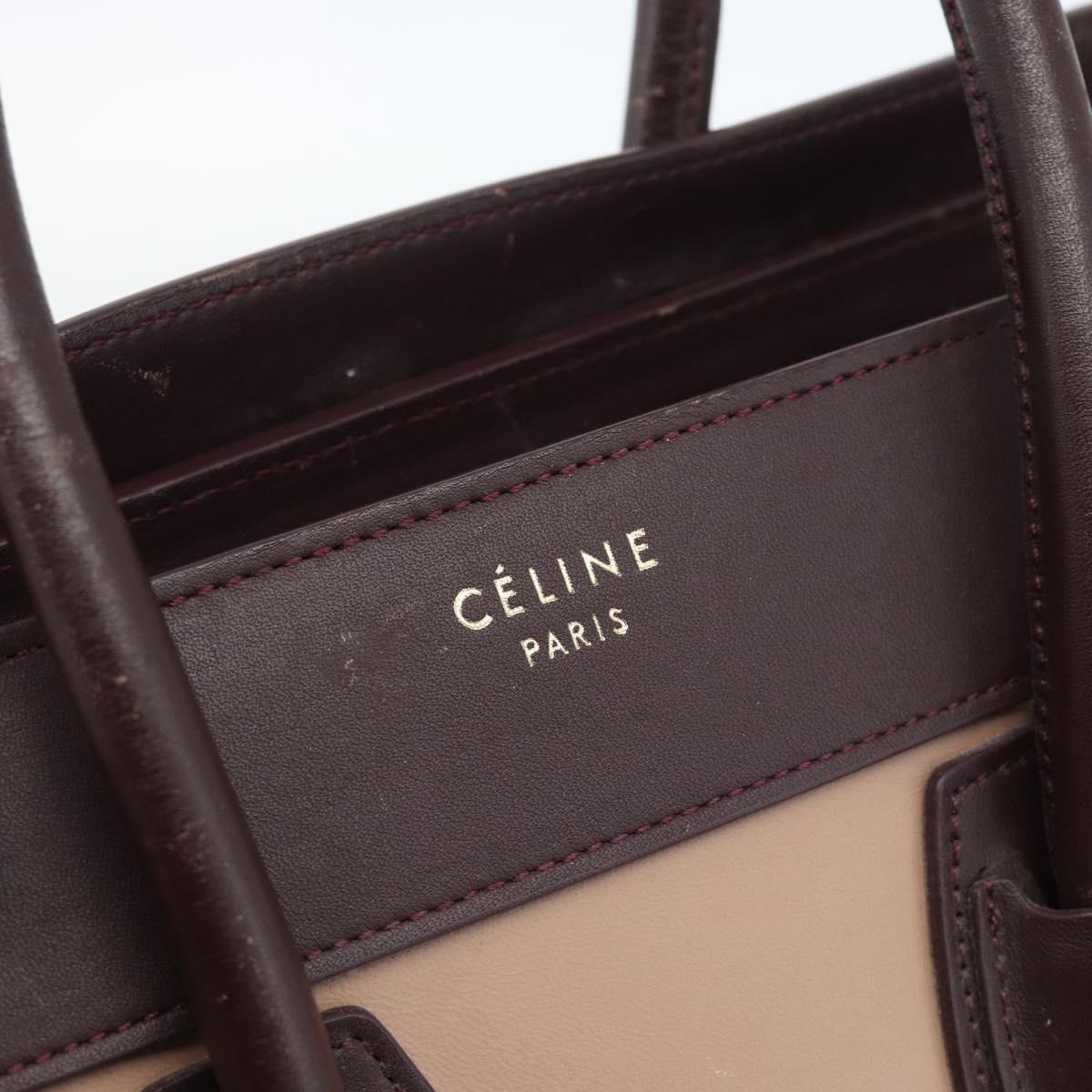 CELINE Luggage Micro Shopper Hand Bag Leather Bordeaux Gold Auth 185495A