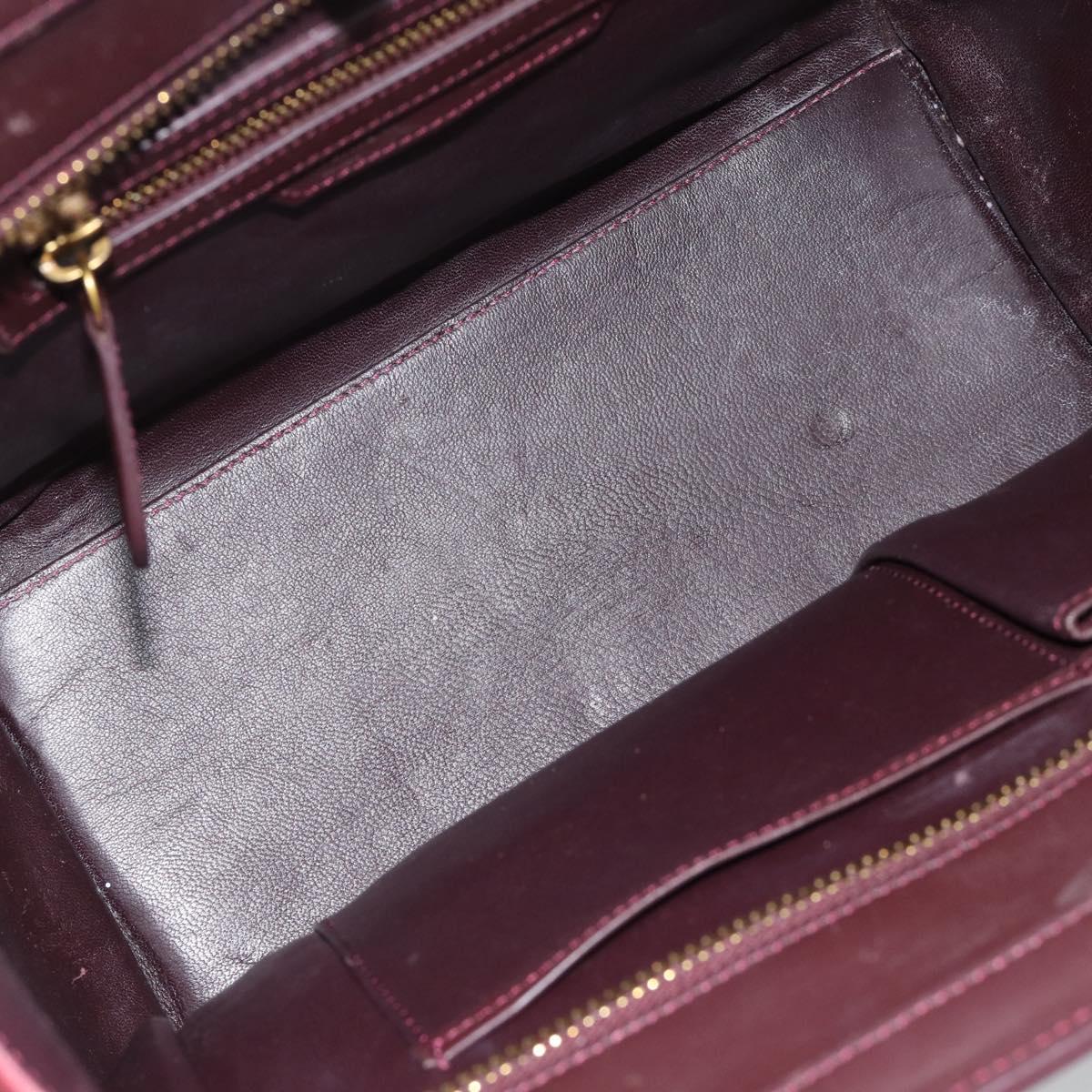 CELINE Luggage Micro Shopper Hand Bag Leather Bordeaux Gold Auth 185495A