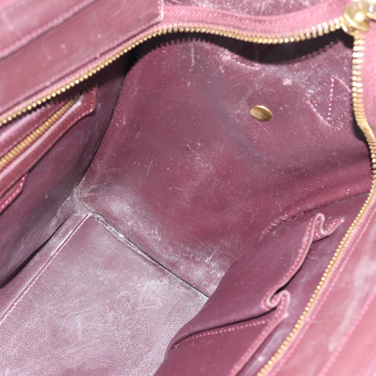 CELINE Luggage Micro Shopper Hand Bag Leather Bordeaux Gold Auth 185495A