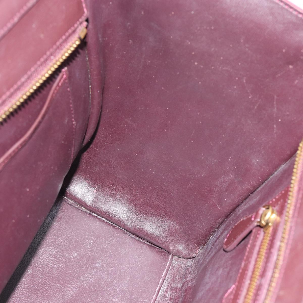 CELINE Luggage Micro Shopper Hand Bag Leather Bordeaux Gold Auth 185495A