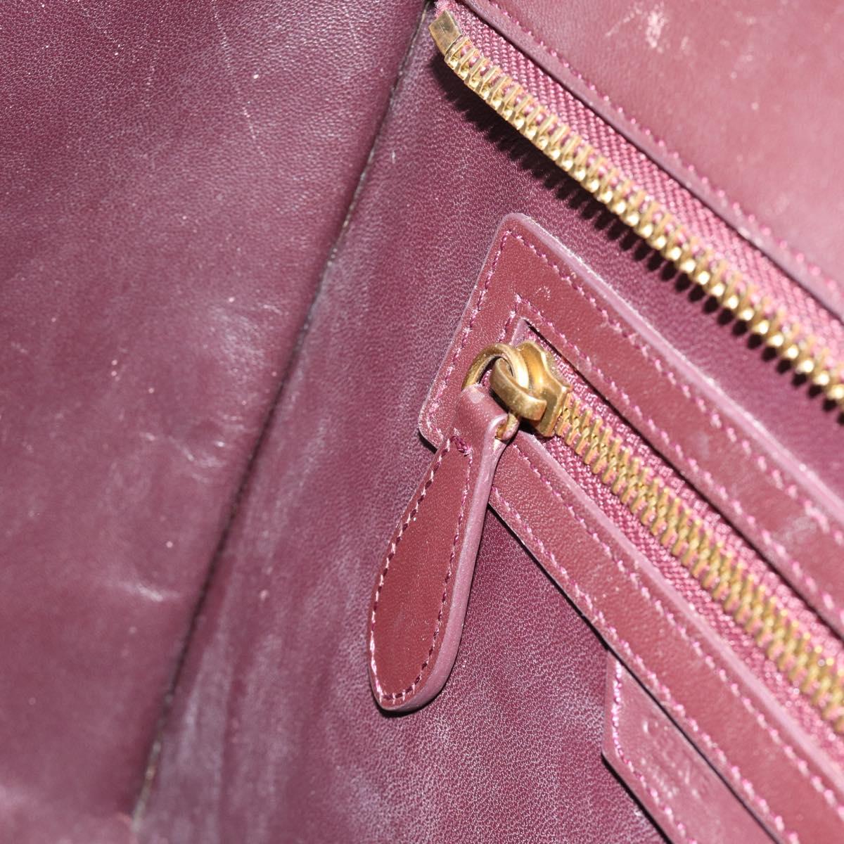 CELINE Luggage Micro Shopper Hand Bag Leather Bordeaux Gold Auth 185495A