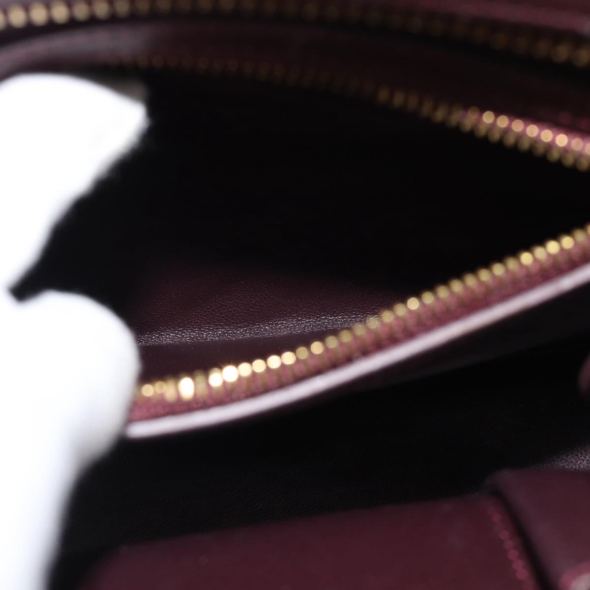 CELINE Luggage Micro Shopper Hand Bag Leather Bordeaux Gold Auth 185495A