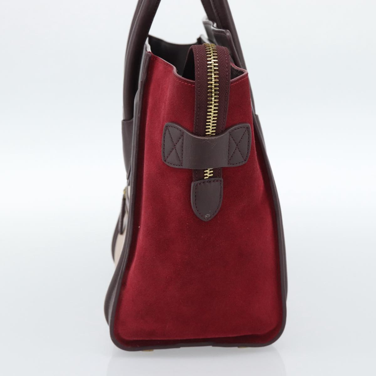CELINE Luggage Micro Shopper Hand Bag Leather Bordeaux Gold Auth 185495A