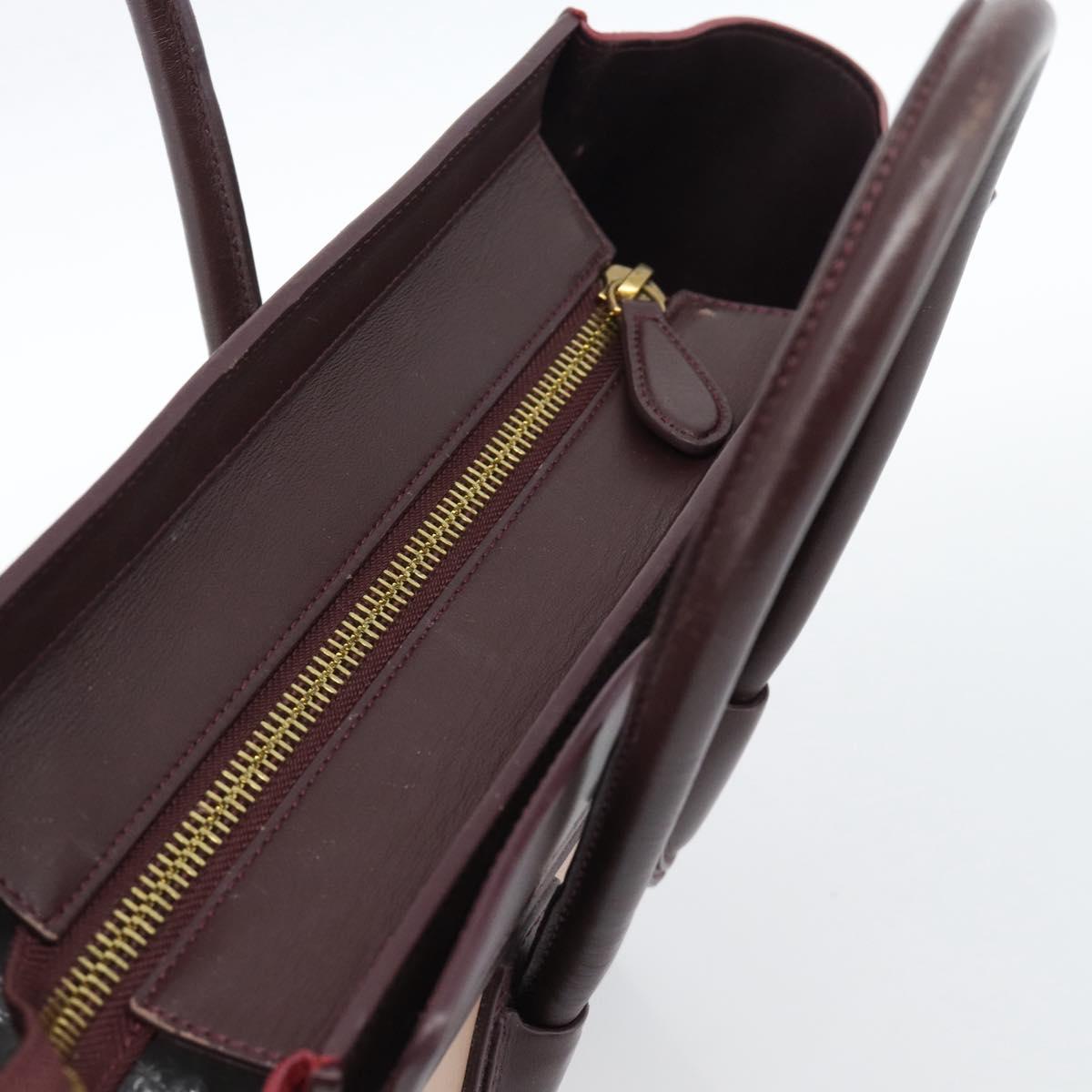 CELINE Luggage Micro Shopper Hand Bag Leather Bordeaux Gold Auth 185495A