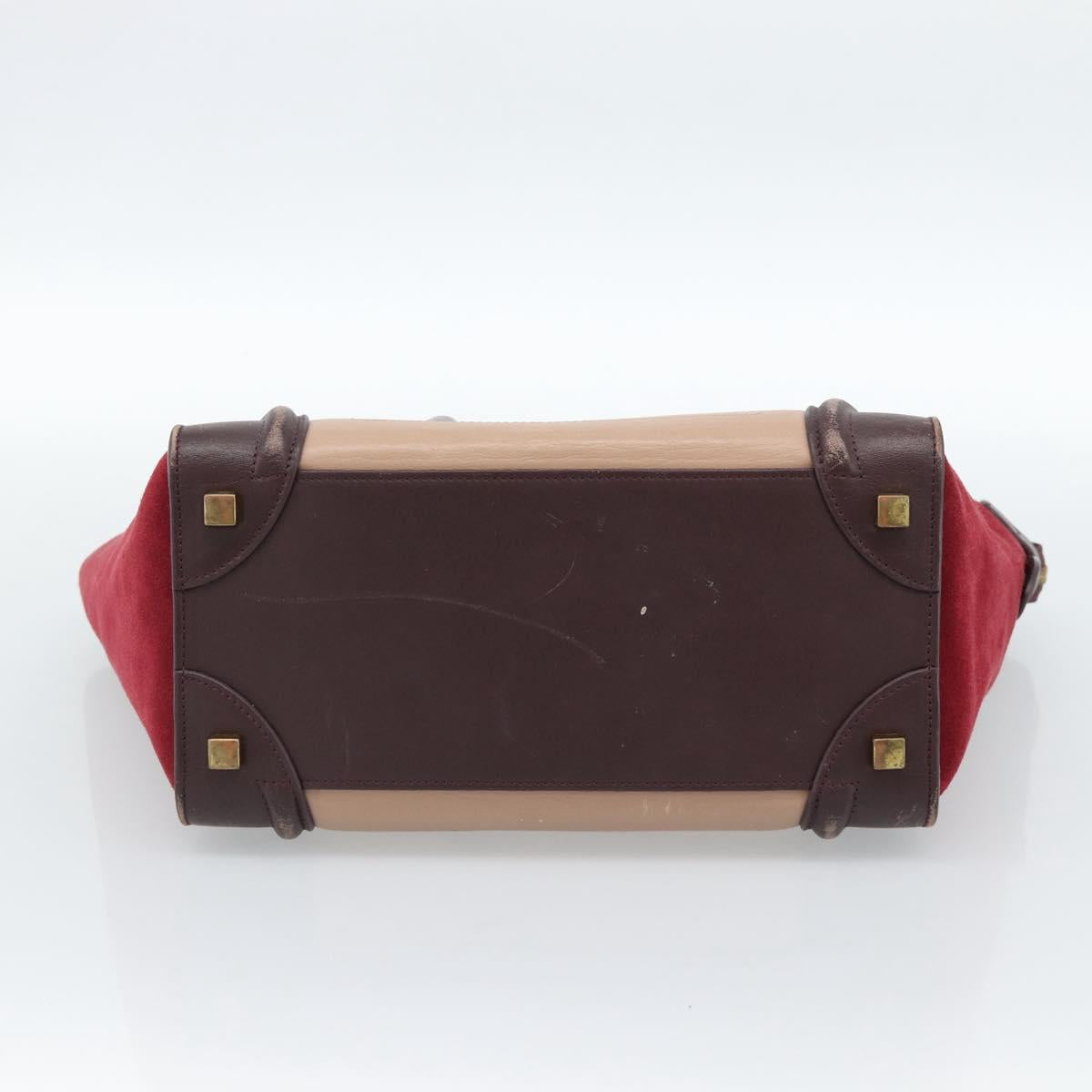 CELINE Luggage Micro Shopper Hand Bag Leather Bordeaux Gold Auth 185495A