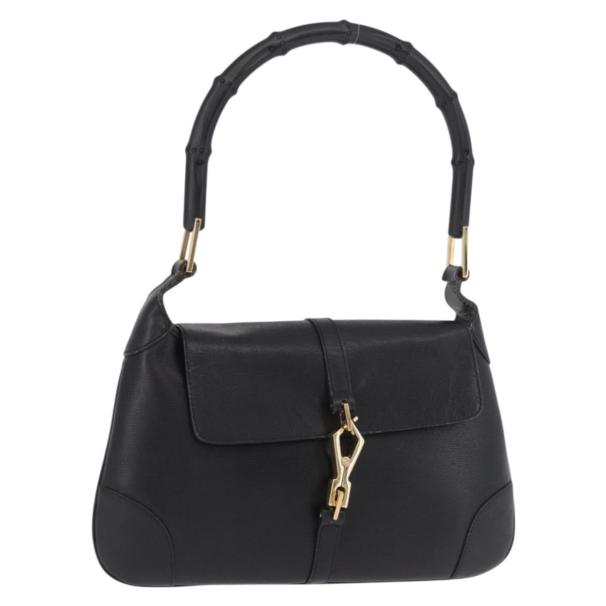 GUCCI Bamboo Shoulder Bag Leather Black Gold 001 4096 Auth 185498