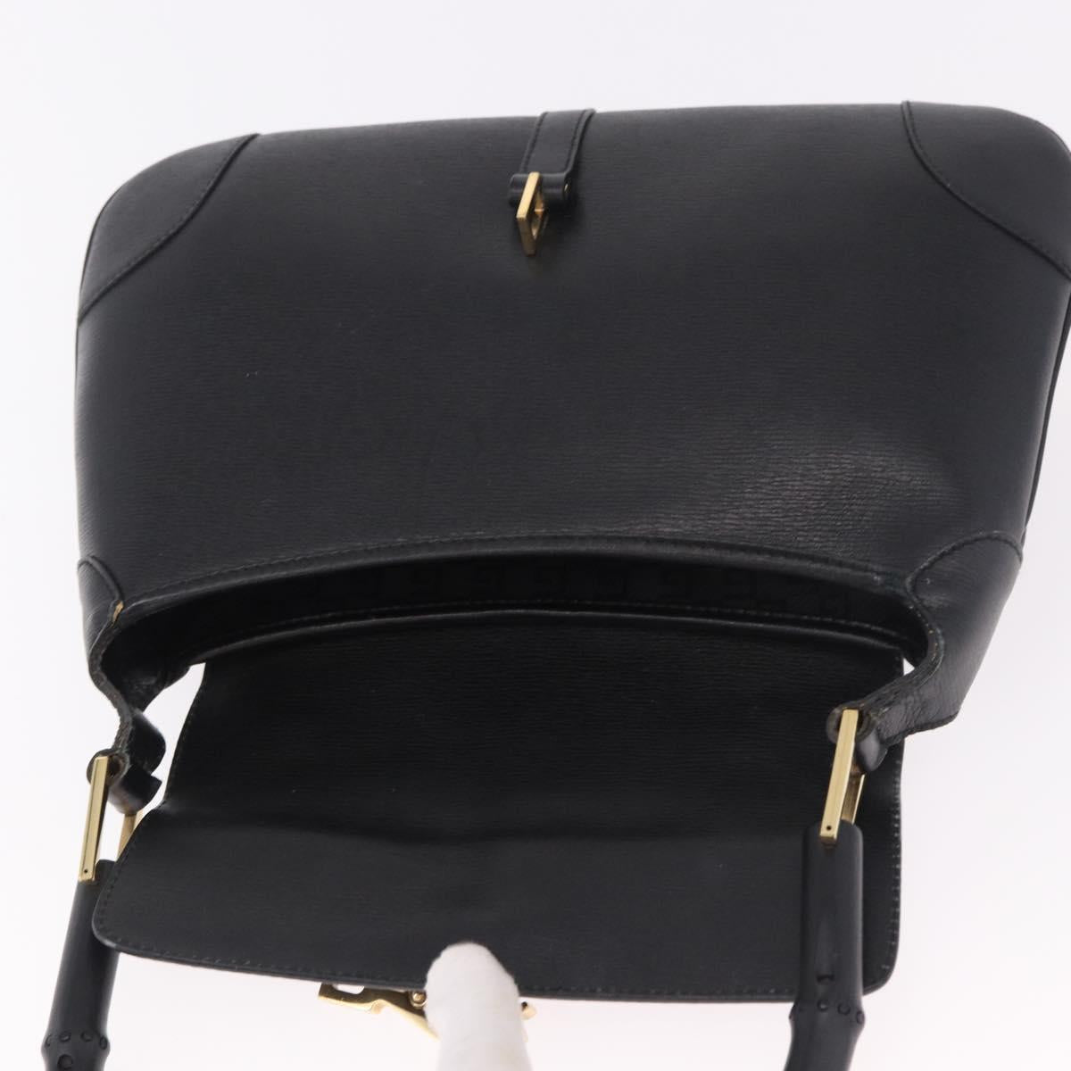 GUCCI Bamboo Shoulder Bag Leather Black Gold 001 4096 Auth 185498