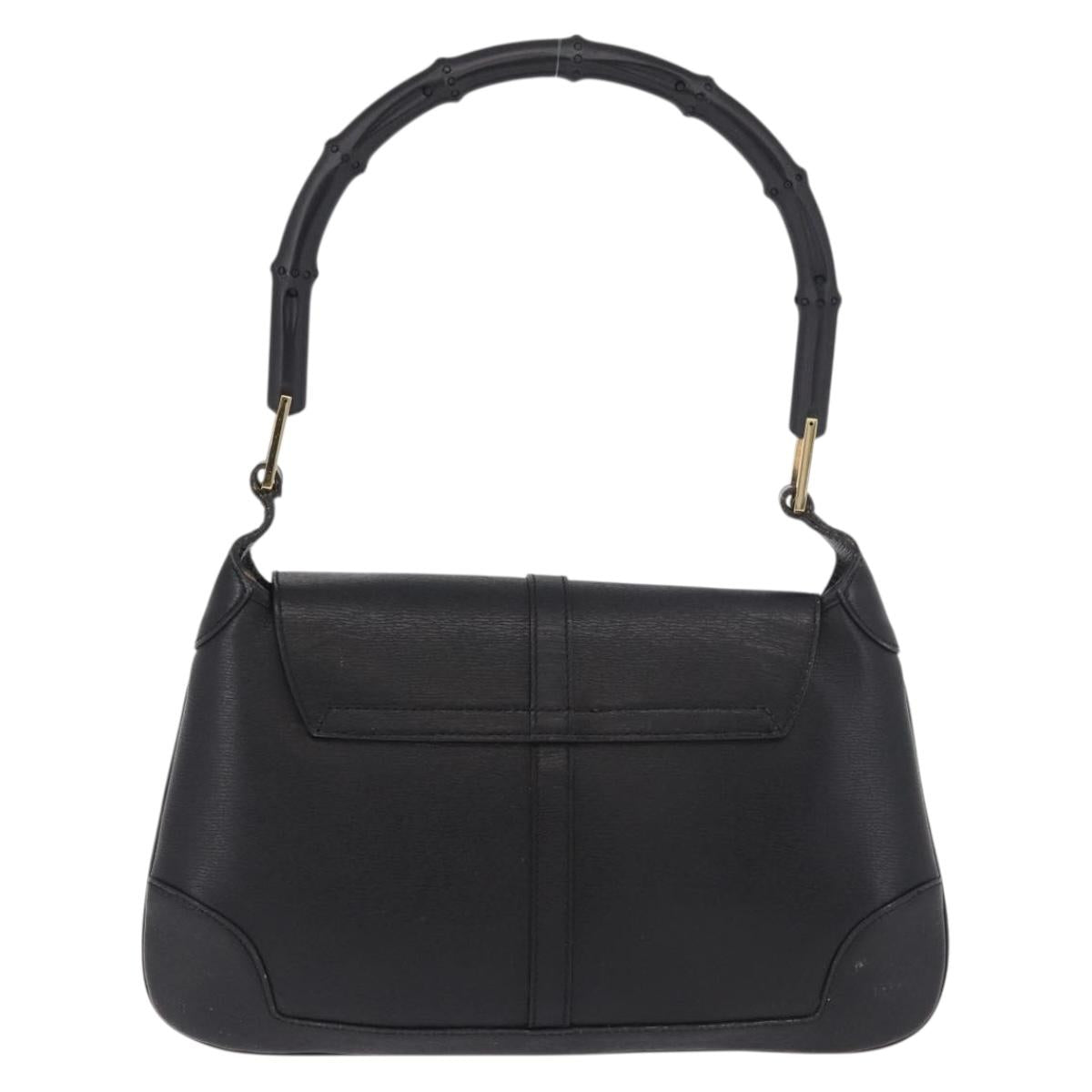 GUCCI Bamboo Shoulder Bag Leather Black Gold 001 4096 Auth 185498