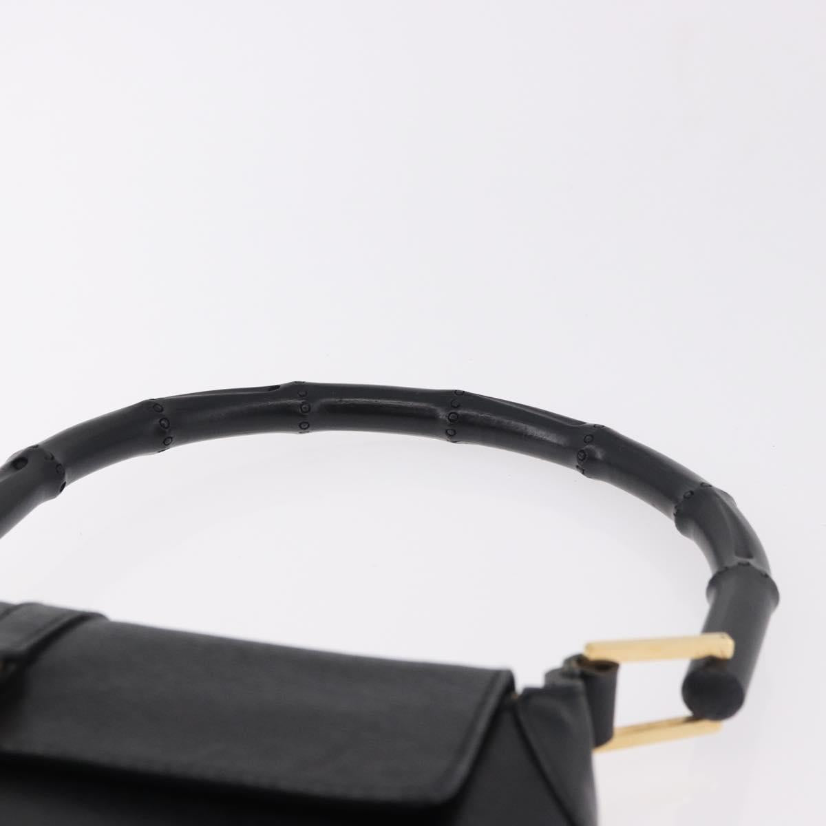 GUCCI Bamboo Shoulder Bag Leather Black Gold 001 4096 Auth 185498