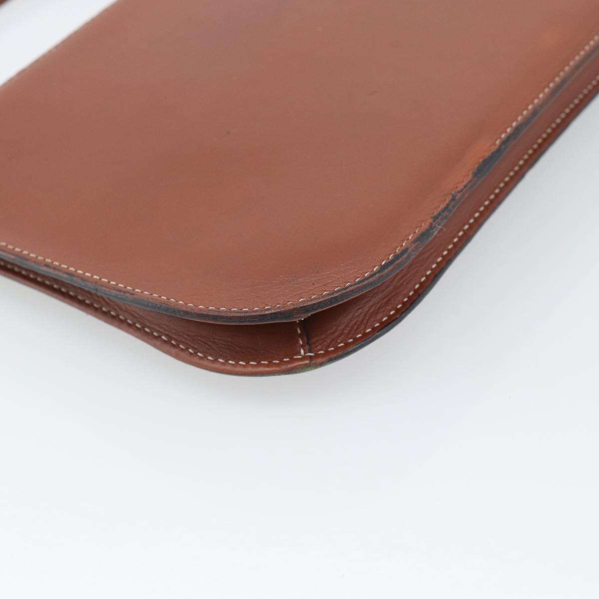 LOEWE Gate Double Zip Shoulder Bag Leather Brown Gold Auth 185500