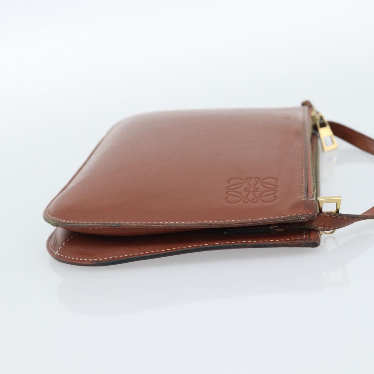 LOEWE Gate Double Zip Shoulder Bag Leather Brown Gold Auth 185500